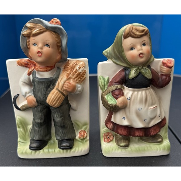Pair‎ Vintage Landmark Designs Hummel StyleCeramic Girl/Boy Planter Harvest